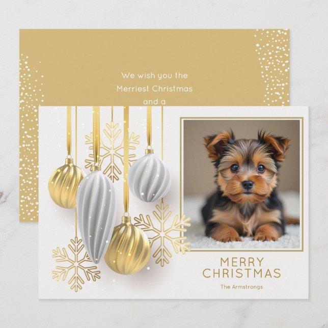 Gold and Silver Christmas Ornaments Photo Holiday Card (Front/Back)