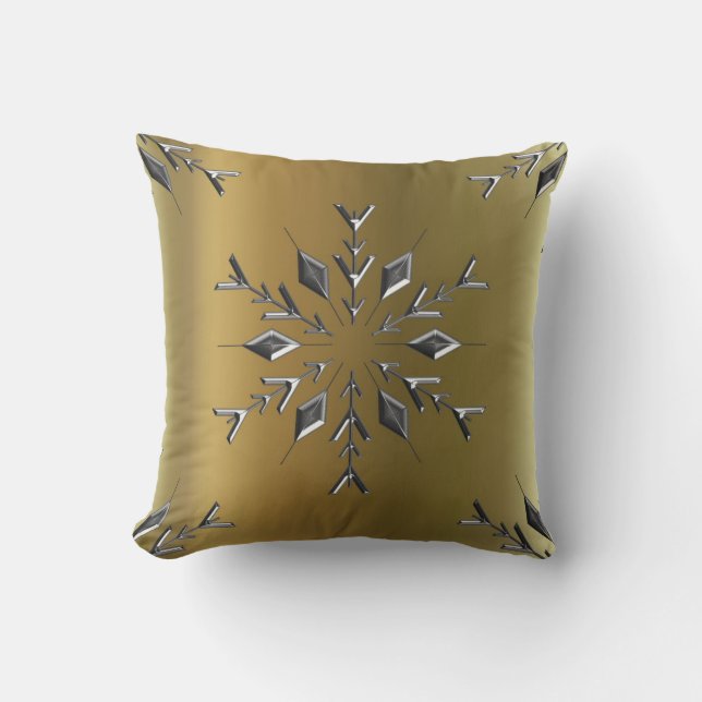 Gold and Silver Christmas Stars Throw Pillow (Front)