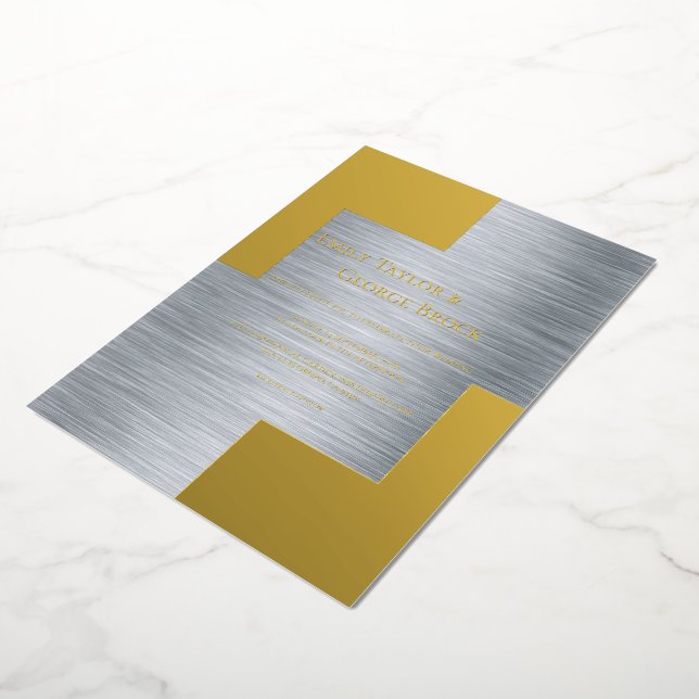 Gold And Silver Classy Luxury Chic Modern Wedding Foil Invitation (Rotated)