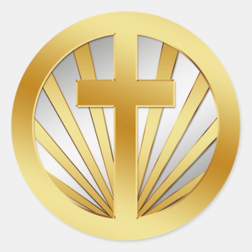 GOLD AND SILVER CROSS CLASSIC ROUND STICKER