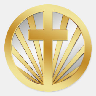 GOLD AND SILVER CROSS CLASSIC ROUND STICKER