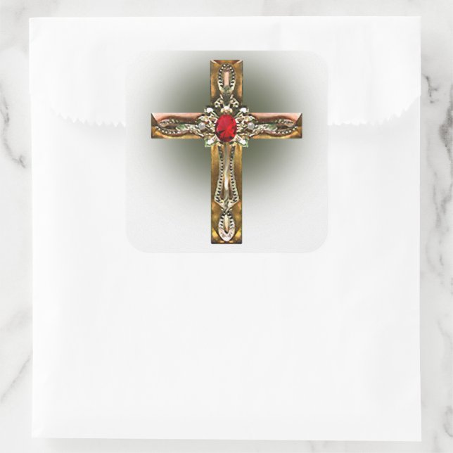 Gold and Silver Cross Square Sticker (Bag)