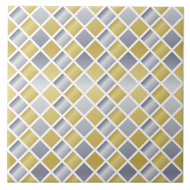Gold and Silver (Diamond Checkered) Ceramic Tile (Front)