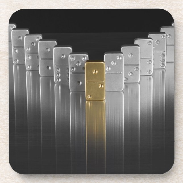 Gold and silver dominoes beverage coaster (Front)