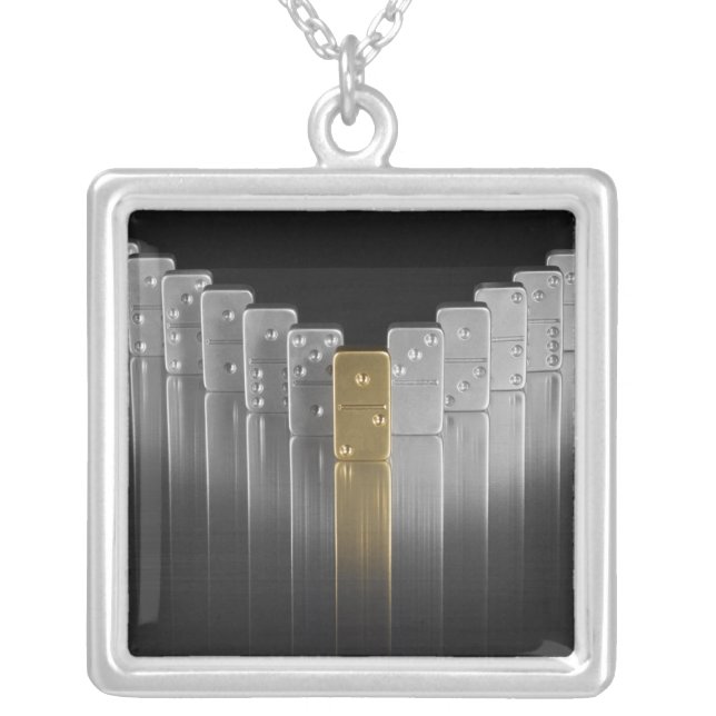 Gold and silver dominoes silver plated necklace (Front)