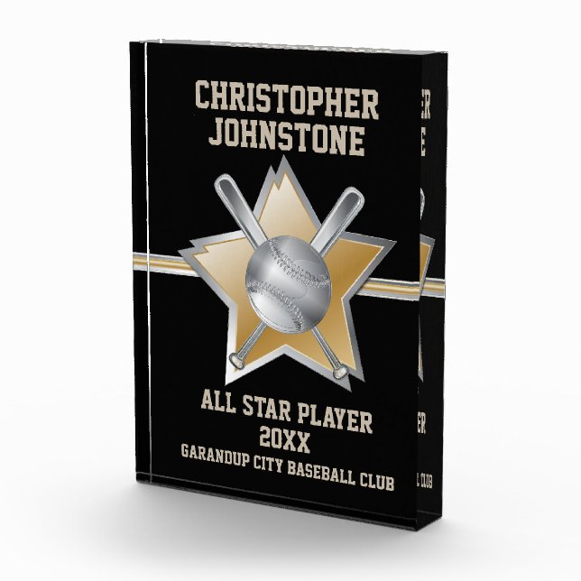 Gold and Silver Effect Baseball Star Award (Right)