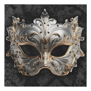 Gold and Silver Filigree Venetian Mask Faux Canvas Print