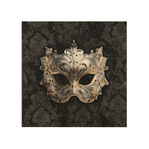 Gold and Silver Filigree Venetian Mask Wood Wall Art