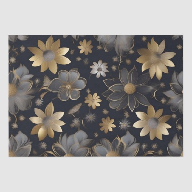 Gold and Silver Flowers Decoupage /  Tissue Paper (Front)