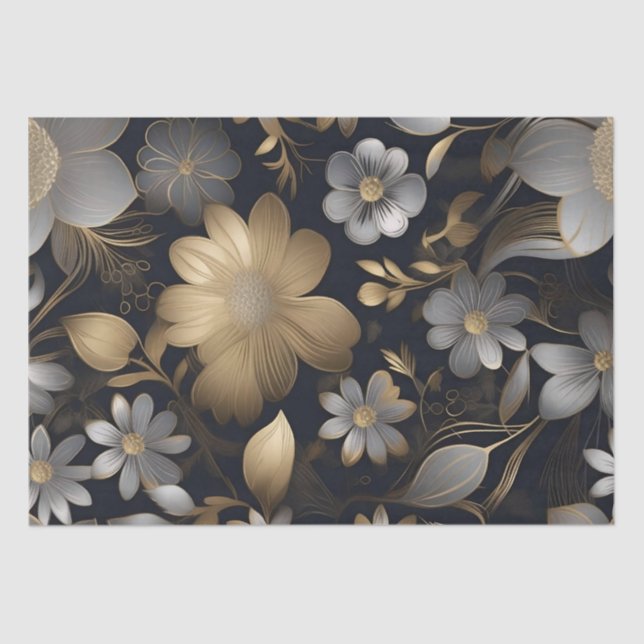 Gold and Silver Flowers Decoupage /  Tissue Paper (Front)