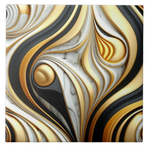 Gold and Silver Flowing Curves Effect Ceramic Tile