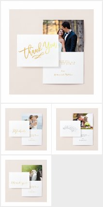 Gold and Silver Foil Wedding Thank You Photo Cards