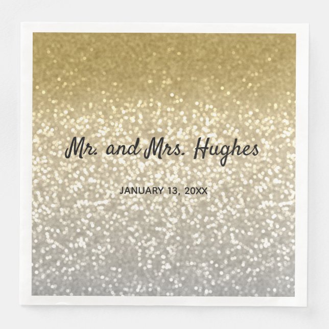 Gold and Silver glitter crystals elegant wedding Paper Dinner Napkins (Front)