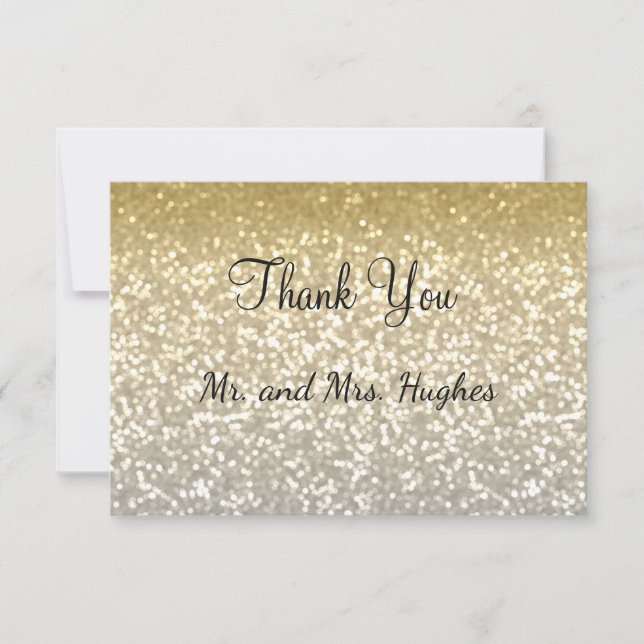 Gold and Silver glitter crystals elegant wedding Thank You Card (Front)