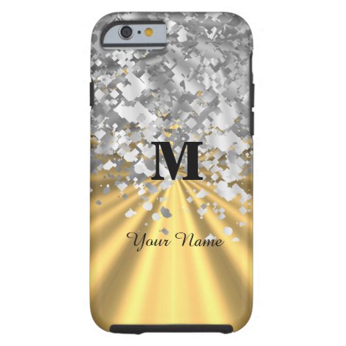 Gold and silver glitter monogrammed tough iPhone 6 case