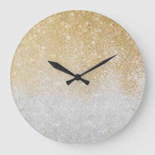 Gold and Silver Glitter Ombre Luxury Design Large Clock