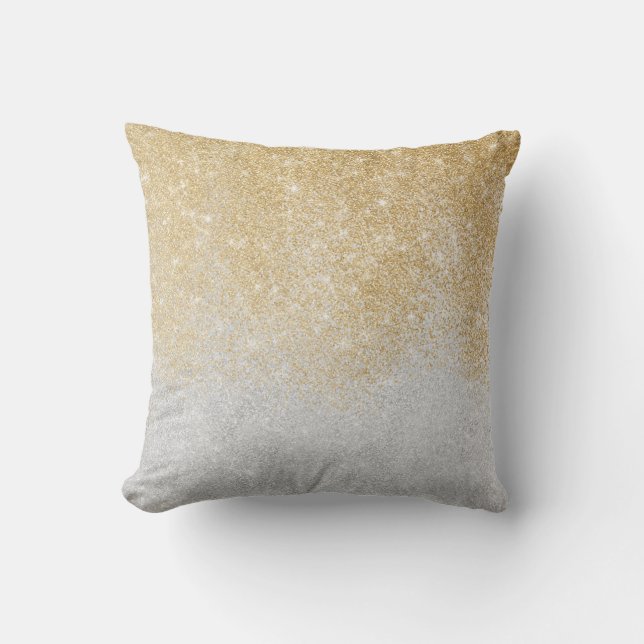 Gold and Silver Glitter Ombre Luxury Design Throw Pillow (Front)