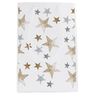 Gold and silver glitter stars medium gift bag