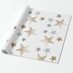 Gold and silver glitter stars wrapping paper