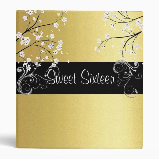 Gold, and Silver Glitter, Sweet Sixteen, Custom, 3 Ring Binder (Front)