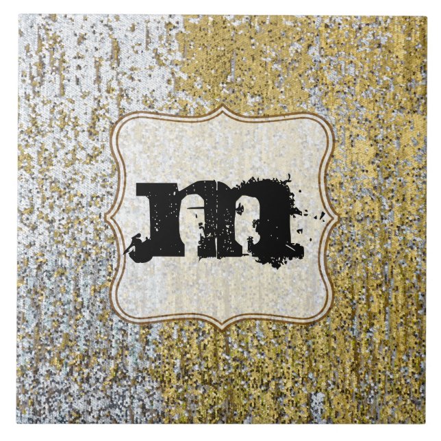 Gold and Silver Grunge Monogram Display Tile (Front)