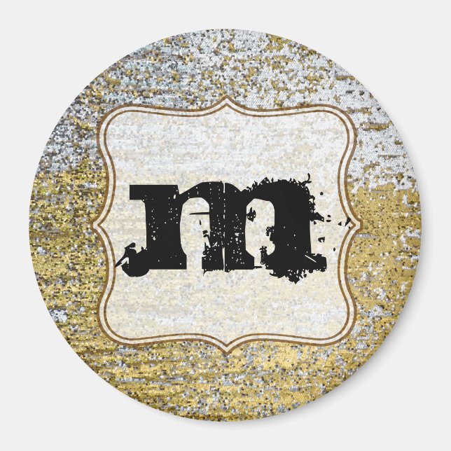 Gold and Silver Grunge Monogram Initial Magnet (Front)