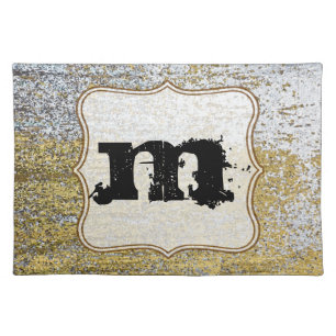 Gold and Silver Grunge Monogram Initial Place Mat