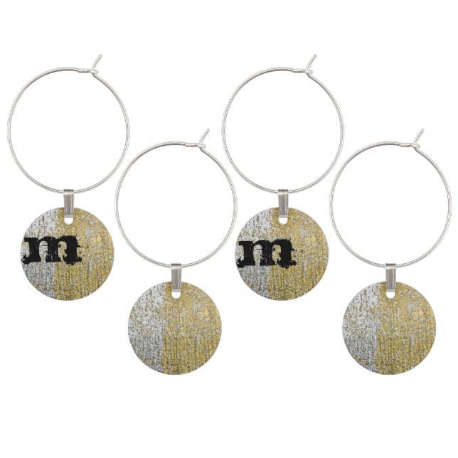 Gold and Silver Grunge Monogram Initial Wine Charm (Staggered)