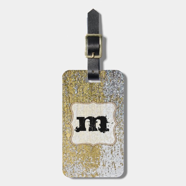 Gold and Silver Grunge Monogram Luggage Tag (Front Vertical)