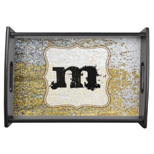 Gold and Silver Grunge Monogram Serving Tray