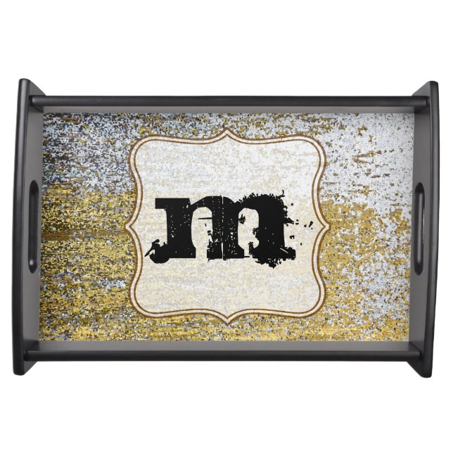 Gold and Silver Grunge Monogram Serving Tray (Front)