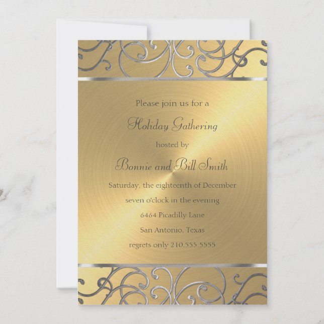 Gold and Silver Holiday Party Invitation (Back)