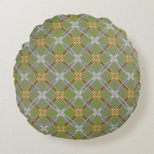 Gold and Silver Laced Green Pattern Round Pillow