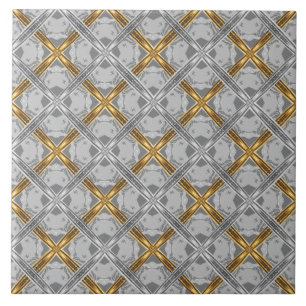 Gold and Silver Laced Medallions Pattern Ceramic Tile