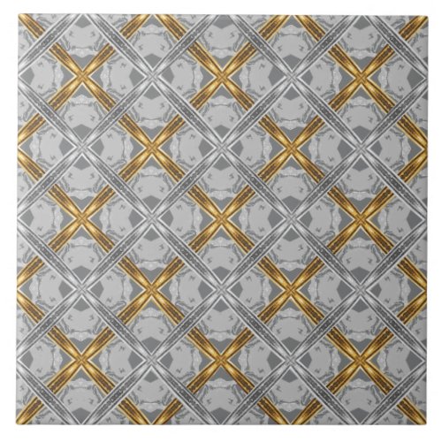 Gold and Silver Laced Medallions Pattern Ceramic Tile