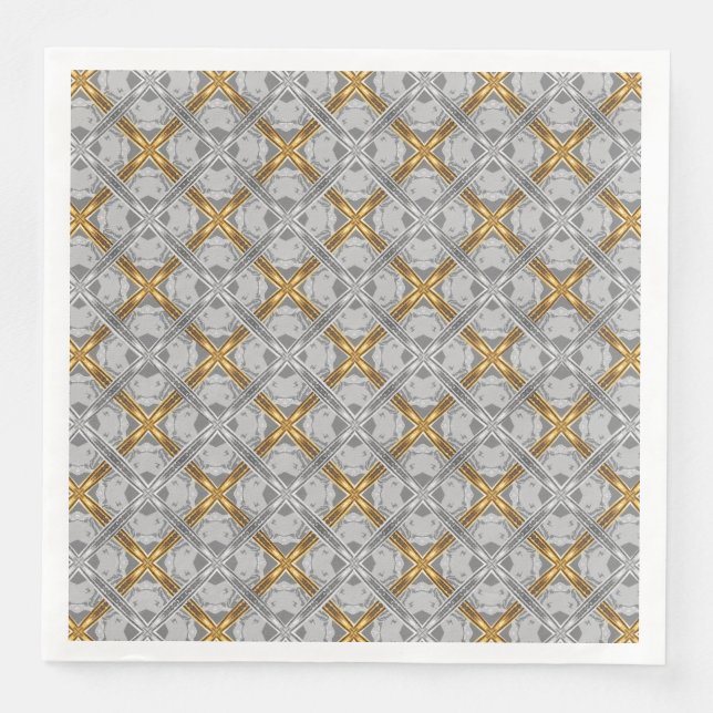 Gold and Silver Laced Medallions Pattern Paper Dinner Napkins (Front)