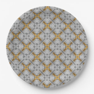 Gold and Silver Laced Medallions Pattern Paper Plates