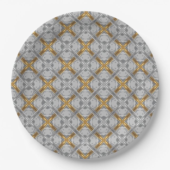 Gold and Silver Laced Medallions Pattern Paper Plates (Front)