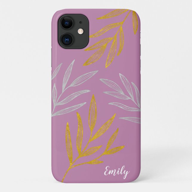 Gold and Silver Leaves Personalized Phone Case (Back)