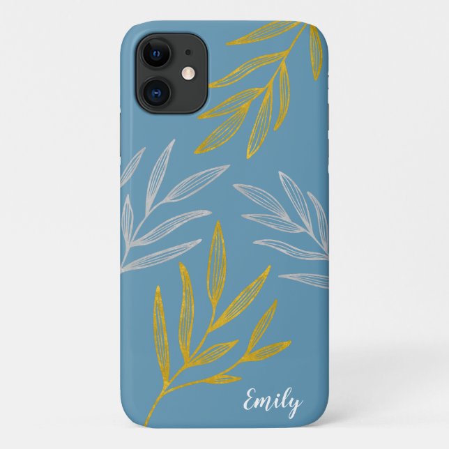 Gold and Silver Leaves Personalized Phone Case (Back)