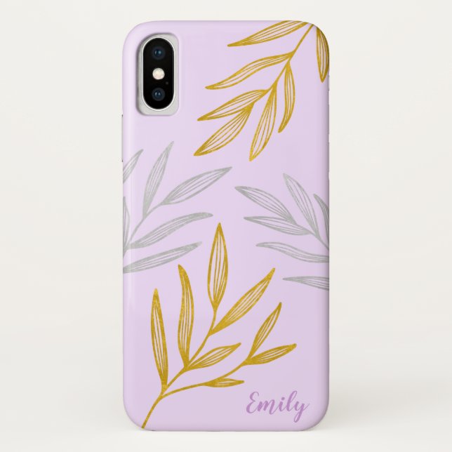 Gold and Silver Leaves Personalized Phone Case (Back)