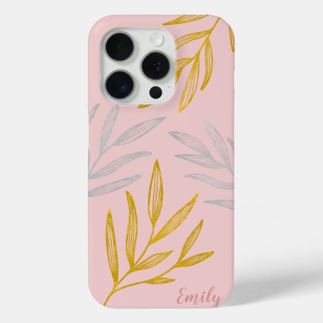 Gold and Silver Leaves Personalized Phone Case (Back)