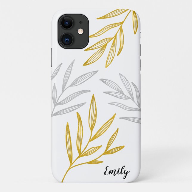 Gold and Silver Leaves Personalized Phone Case (Back)
