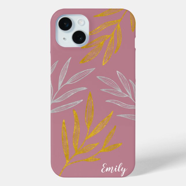 Gold and Silver Leaves Personalized Phone Case (Back)