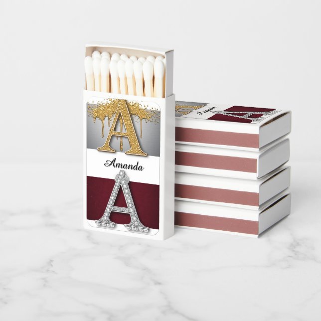 Gold and Silver Letter A Monogram Matchboxes (Stacked)