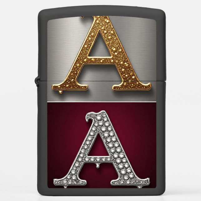 Gold and Silver Letter A Monogram Zippo Lighter (Front)