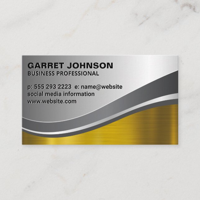 Gold and Silver Metallic Brushed Shine Business Card (Front)