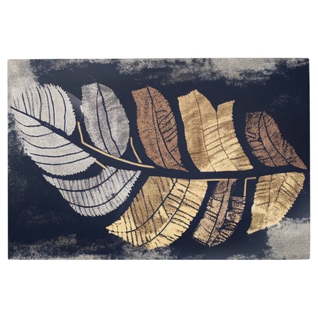 Gold and Silver Metallic Leaves Elegant Botanical  Metal Print (Front)