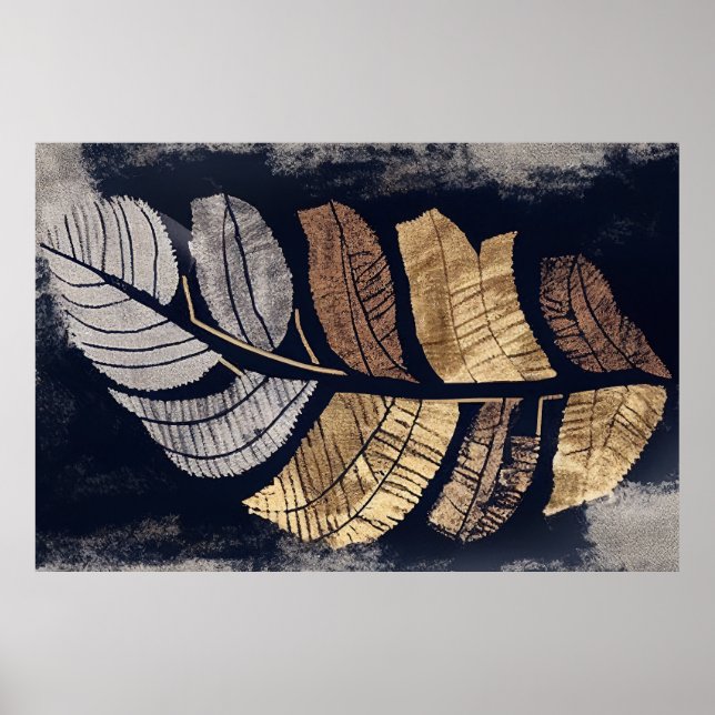 Gold and Silver Metallic Leaves Elegant Botanical  Poster (Front)