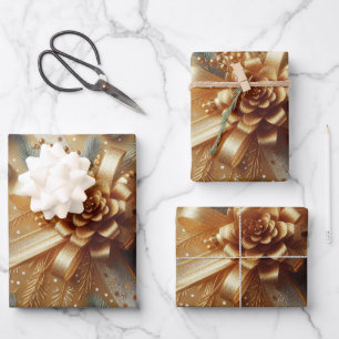 Gold and Silver Metallic Polka Dots Christmas Wrapping Paper Sheets